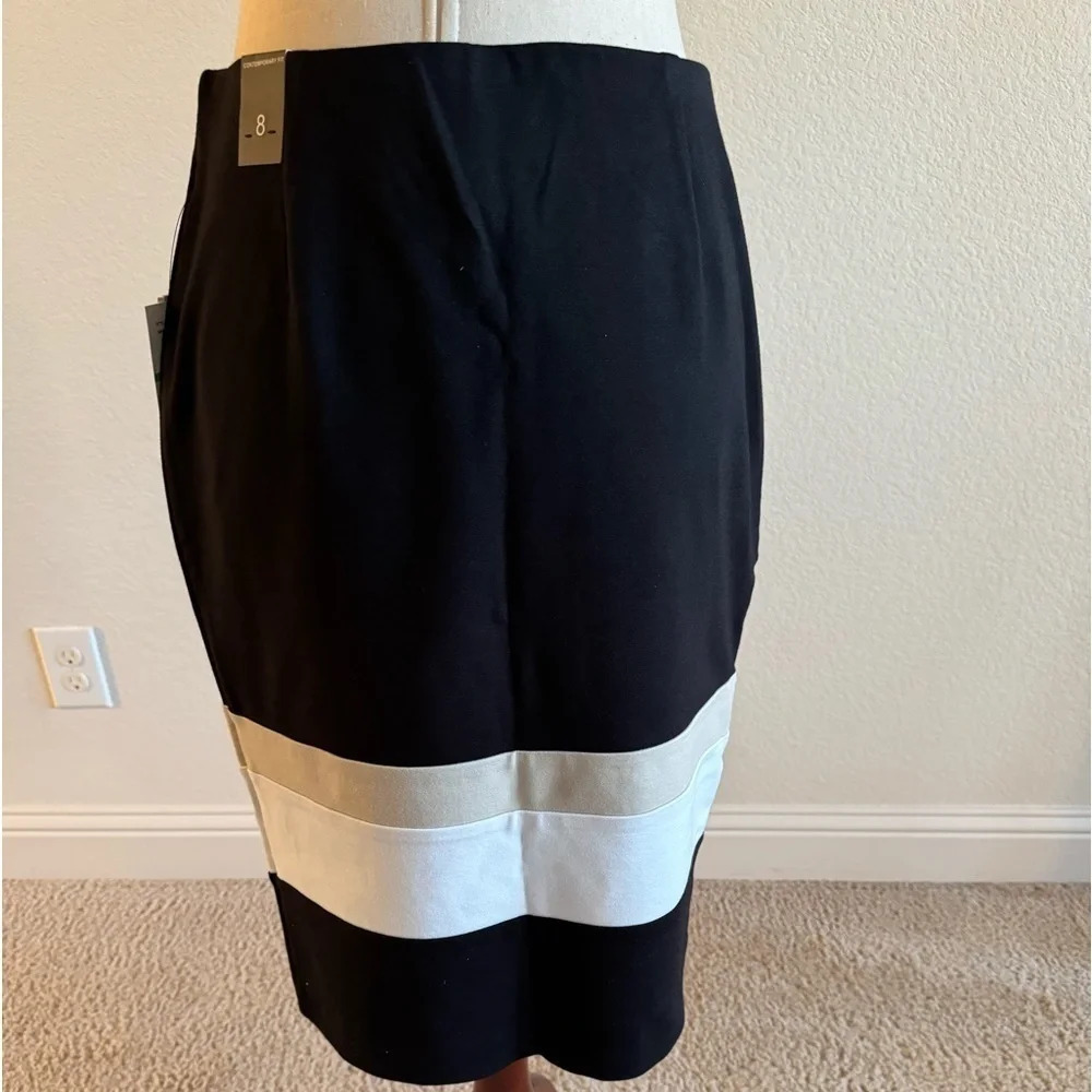 NWT Amanda & Chelsea Colorblock Pencil Skirt Womens Size Black/ cream/ tan